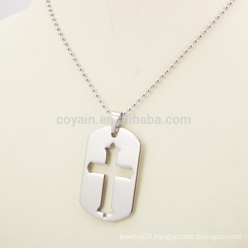 316L Stainless Steel Mens Hollow Cross Dog Tag Necklace